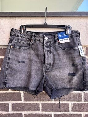 Old Navy Gray Black Washed Distressed Denim Shorts Size 12